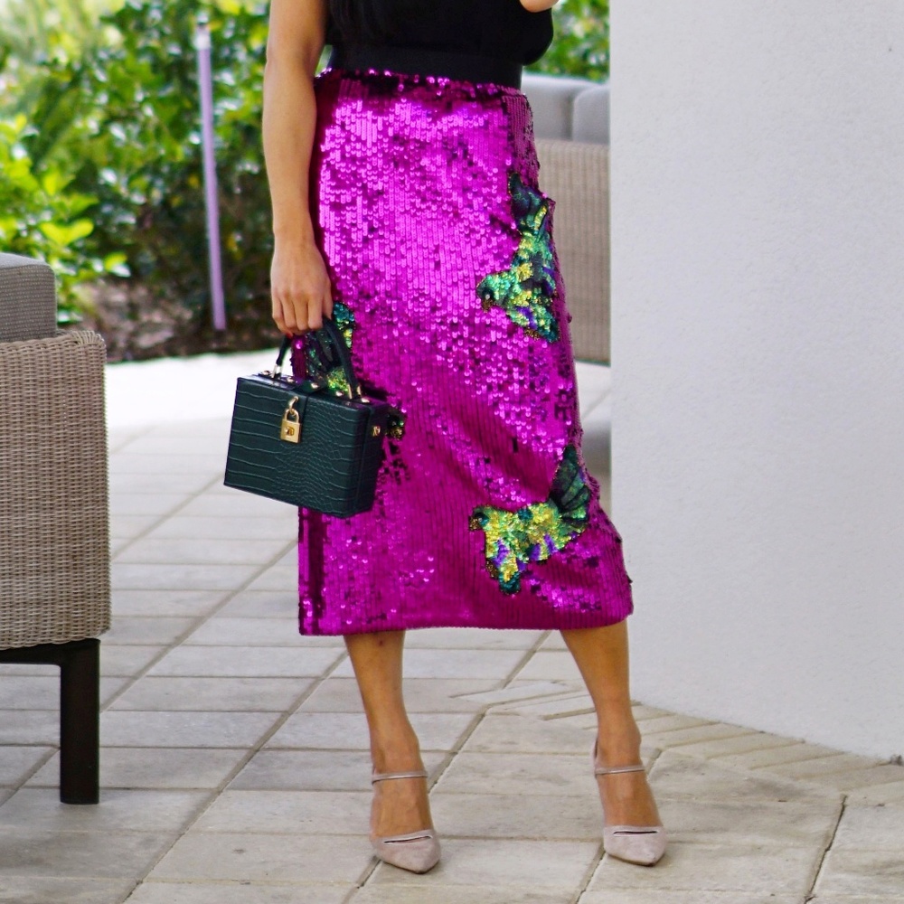 Miss Selfridge Pink Sequin Metallic Skirt